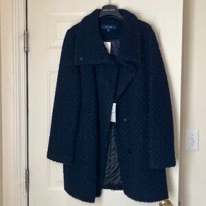 NWT Cole Haan Wool-Blend Convertible Collar Coat, Navy Blue, Size 14